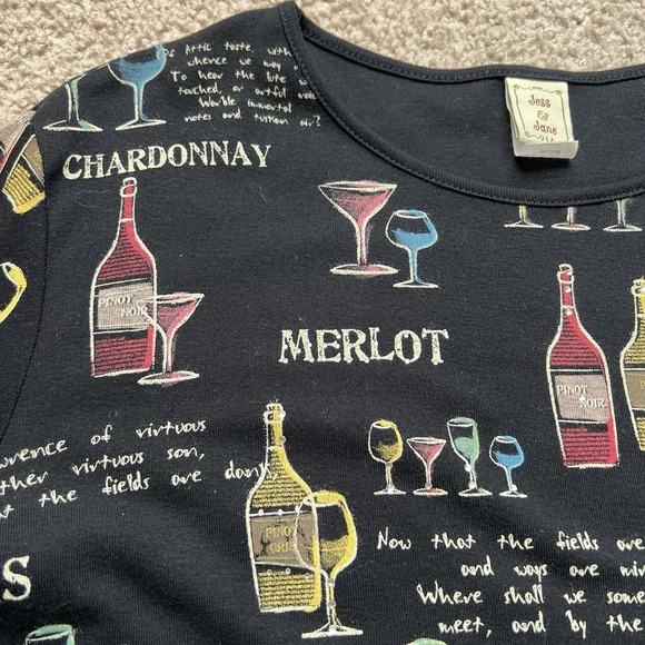 Jess & Jane Wine Long Sleeve Top Chardonnay Merlot Pinot Noir Womens M - Picture 9 of 10